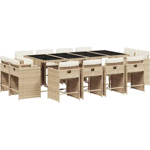 vidaXL Ensemble à manger de jardin et coussins 13 pcs beige pas cher