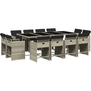 vidaXL Ensemble à manger de jardin et coussins 13 pcs gris clair rotin pas cher