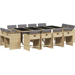 vidaXL Ensemble à manger de jardin coussins 13 pcs mélange beige rotin pas cher