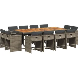vidaXL Ensemble à manger de jardin coussins 13 pcs gris résine tressée pas cher