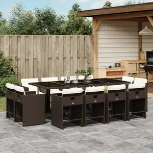vidaXL Ensemble à manger de jardin avec coussins 13 pcs marron rotin pas cher