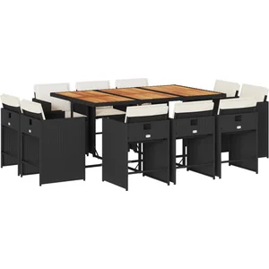 vidaXL Ensemble à manger de jardin 11 pcs coussins noir résine tressée pas cher