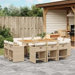 vidaXL Ensemble à manger de jardin et coussins 11 pcs beige poly rotin pas cher