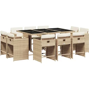 vidaXL Ensemble à manger de jardin et coussins 11 pcs beige poly rotin pas cher