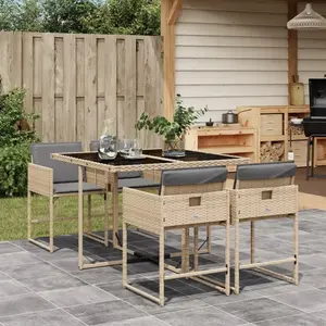 vidaXL Ensemble à manger de jardin coussins 5 pcs mélange beige rotin pas cher
