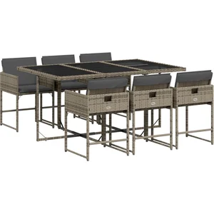 vidaXL Ensemble à manger de jardin et coussins 7 pcs gris rotin pas cher