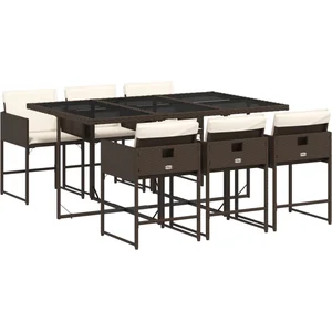 vidaXL Ensemble à manger de jardin et coussins 7 pcs marron rotin pas cher