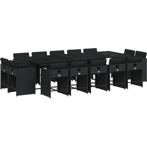 vidaXL Ensemble à manger de jardin 15 pcs coussins noir résine tressée pas cher