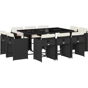 vidaXL Ensemble à manger de jardin 11 pcs coussins noir résine tressée pas cher