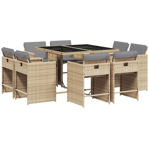 vidaXL Ensemble à manger de jardin et coussins 9 pcs mélange beige pas cher