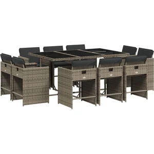 vidaXL Ensemble à manger de jardin 11pcs avec coussins gris poly rotin pas cher