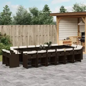 vidaXL Ensemble à manger de jardin et coussins 17 pcs marron rotin pas cher