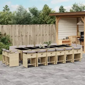 vidaXL Ensemble à manger de jardin et coussins 17 pcs mélange beige pas cher