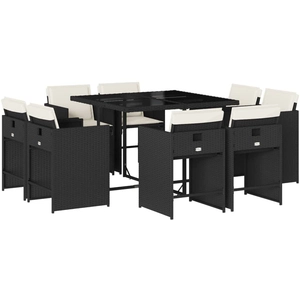 vidaXL Ensemble à manger de jardin 9pcs coussins noir résine tressée pas cher