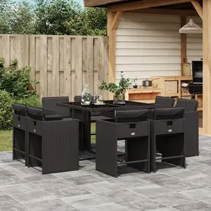 vidaXL Ensemble à manger de jardin 9pcs coussins noir résine tressée pas cher