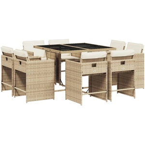 vidaXL Ensemble à manger de jardin et coussins 9 pcs beige Poly rotin pas cher