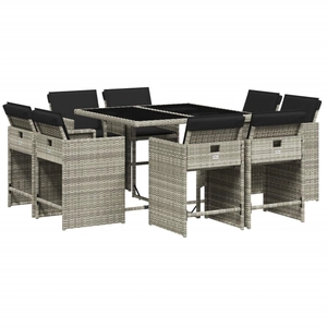 vidaXL Ensemble à manger de jardin et coussins 9 pcs gris clair rotin pas cher