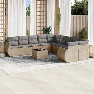 vidaXL Salon de jardin 11 pcs avec coussins beige résine tressée pas cher