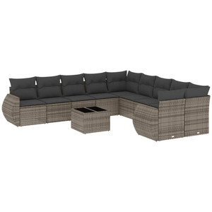 vidaXL Salon de jardin avec coussins 10 pcs gris résine tressée pas cher