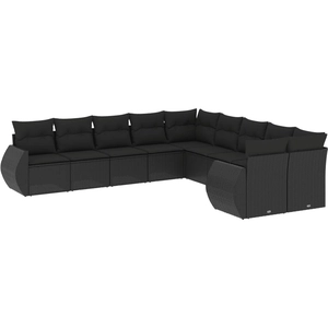 vidaXL Salon de jardin 11 pcs avec coussins noir résine tressée pas cher
