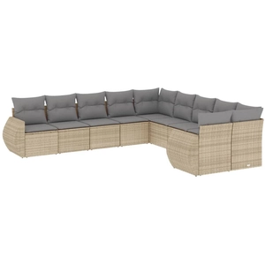 vidaXL Salon de jardin avec coussins 10 pcs beige résine tressée pas cher