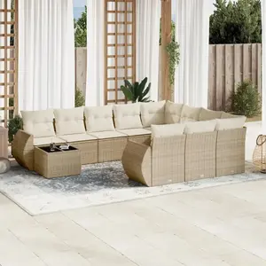vidaXL Salon de jardin 11 pcs avec coussins beige résine tressée pas cher