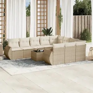 vidaXL Salon de jardin 11 pcs avec coussins beige résine tressée pas cher