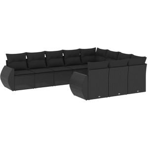 vidaXL Salon de jardin 11 pcs avec coussins noir résine tressée pas cher