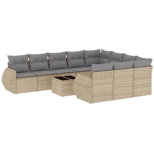 vidaXL Salon de jardin avec coussins 10 pcs beige résine tressée pas cher
