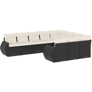 vidaXL Salon de jardin 11 pcs avec coussins noir résine tressée pas cher