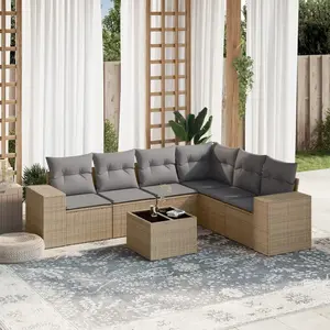 vidaXL Salon de jardin avec coussins 7 pcs beige résine tressée pas cher