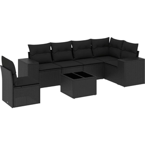 vidaXL Salon de jardin 7 pcs avec coussins noir résine tressée pas cher