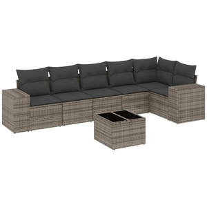 vidaXL Salon de jardin avec coussins 7 pcs gris résine tressée pas cher
