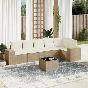 vidaXL Salon de jardin avec coussins 7 pcs beige résine tressée pas cher