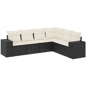 vidaXL Salon de jardin 6 pcs avec coussins noir résine tressée pas cher