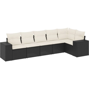 vidaXL Salon de jardin 7 pcs avec coussins noir résine tressée pas cher