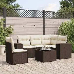 vidaXL - 6-delige - Loungeset - met - kussens - poly - rattan - bruin pas cher