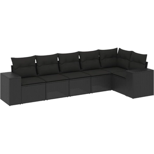 vidaXL Salon de jardin 6 pcs avec coussins noir résine tressée pas cher