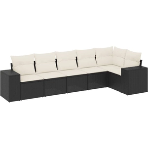vidaXL Salon de jardin 6 pcs avec coussins noir résine tressée pas cher