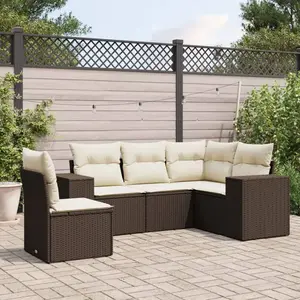 vidaXL - 5-delige - Loungeset - met - kussens - poly - rattan - bruin pas cher