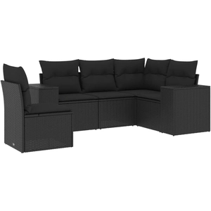 vidaXL Salon de jardin 6 pcs avec coussins noir résine tressée pas cher