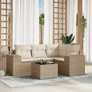 vidaXL Salon de jardin avec coussins 5 pcs beige résine tressée pas cher