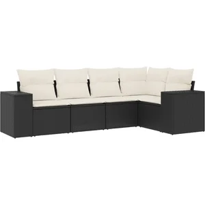vidaXL Salon de jardin 5 pcs avec coussins noir résine tressée pas cher
