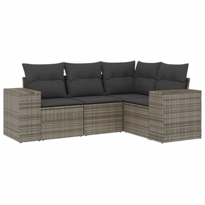 vidaXL Salon de jardin 4 pcs avec coussins gris résine tressée pas cher