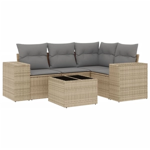 vidaXL Salon de jardin avec coussins 4 pcs beige résine tressée pas cher