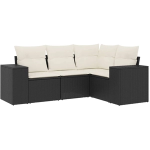 vidaXL Salon de jardin 5 pcs avec coussins noir résine tressée pas cher