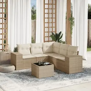 vidaXL Salon de jardin avec coussins 6 pcs beige résine tressée pas cher
