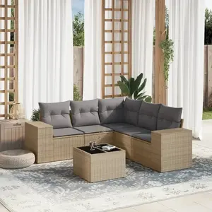 vidaXL Salon de jardin avec coussins 6 pcs beige résine tressée pas cher