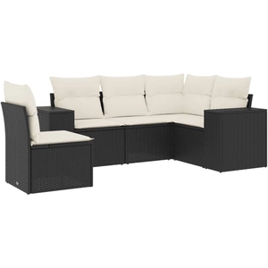 vidaXL Salon de jardin 5 pcs avec coussins noir résine tressée pas cher