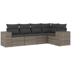 vidaXL Salon de jardin 5 pcs avec coussins gris résine tressée pas cher